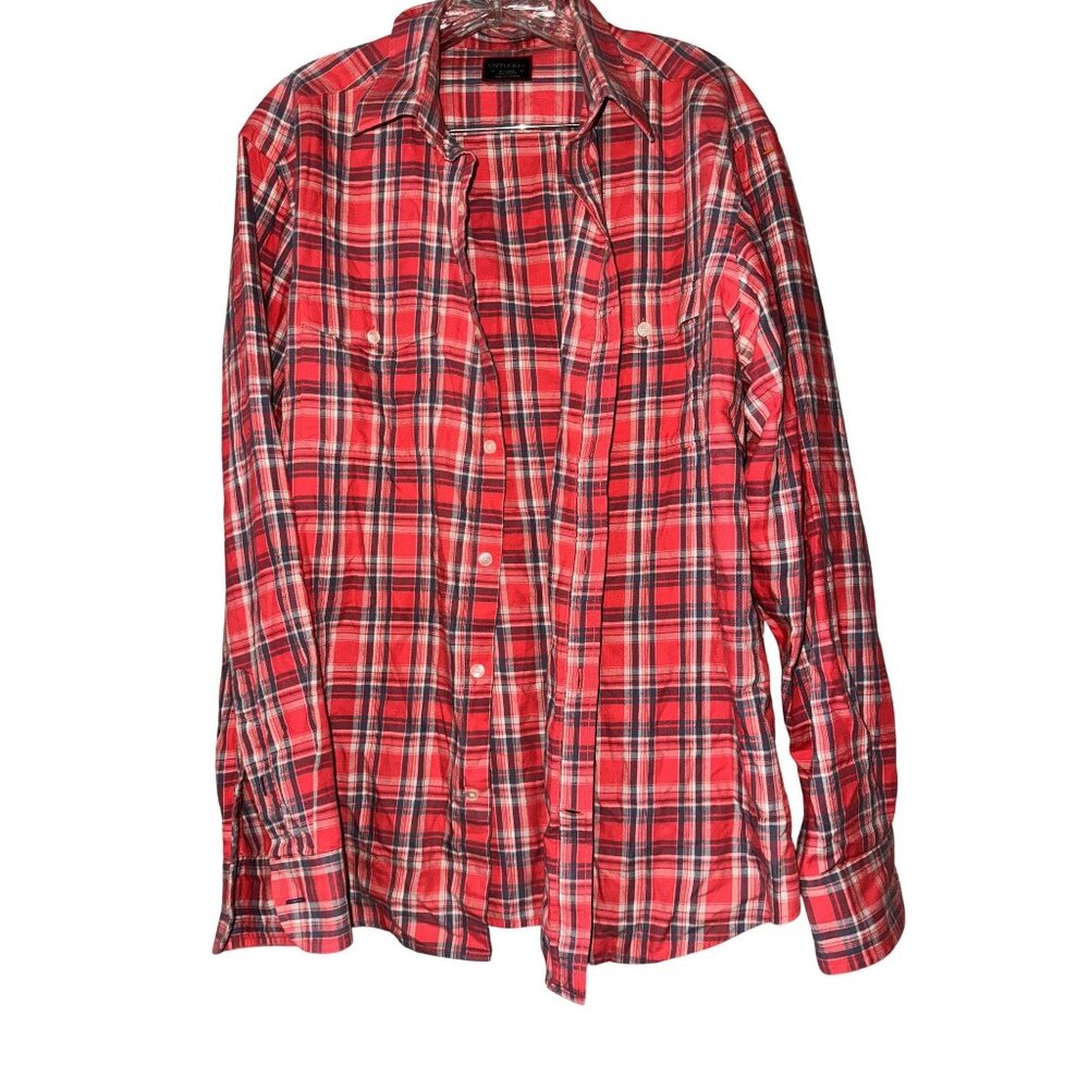 Untuckit Red Plaid Long Sleeve Button-Up Shirt X-Large 100% Cotton